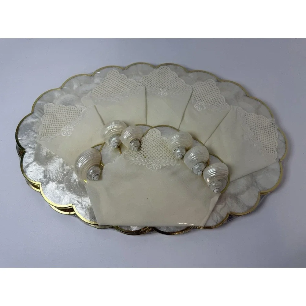 Capiz Shell Mother of Pearl Oval Placemats‎ Set of 6 with Napkins & Napkin Rings